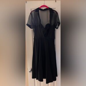 Unique Vintage Black V-Neck Sheer Bodice